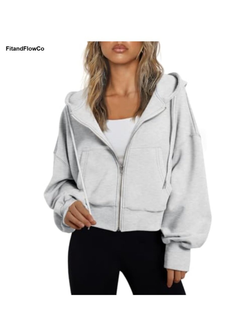 Zip Up Cropped Hoodie Lightweight Cotton Blend Relaxed Fit Casual Layer